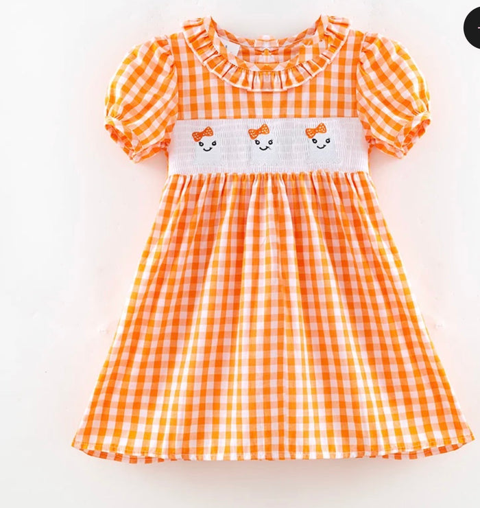 π» PREORDER Orange Gingham Little Boo Smocked Dress