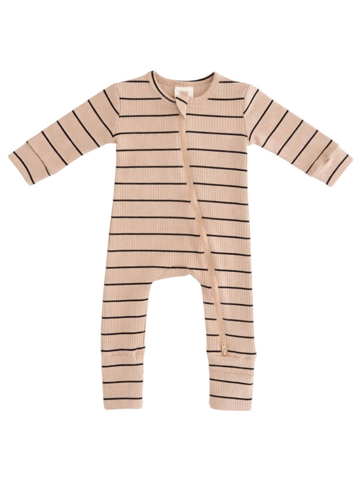 🤎 Oatmeal Stripe Ribbed Zipper Sleeper