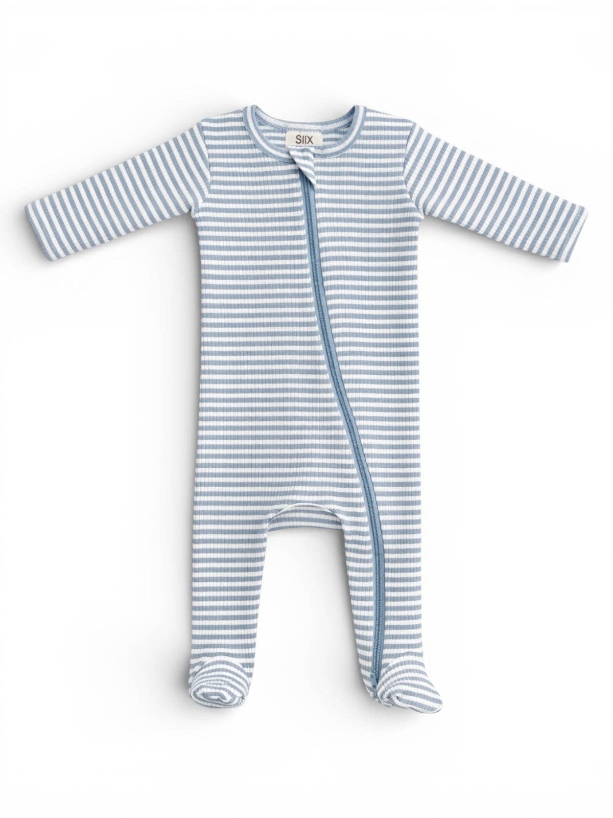 🩵 Blue Stripe Ribbed Zipper Sleeper