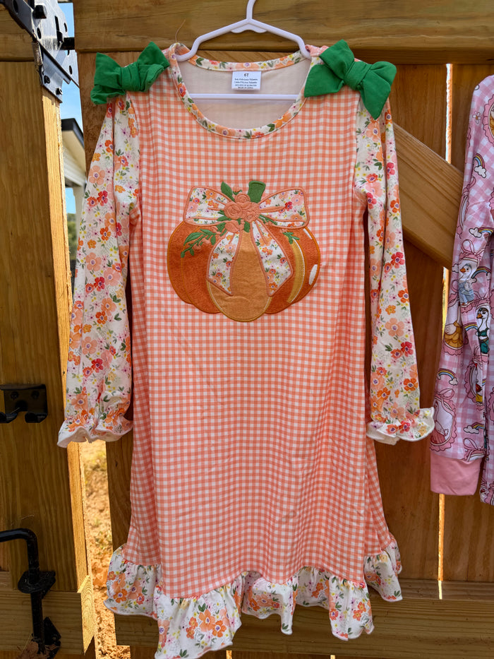 🎃 Floral Pumpkin Gingham Dress