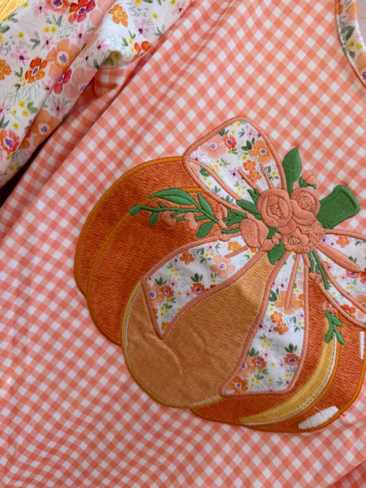 🎃 Floral Pumpkin Gingham Dress