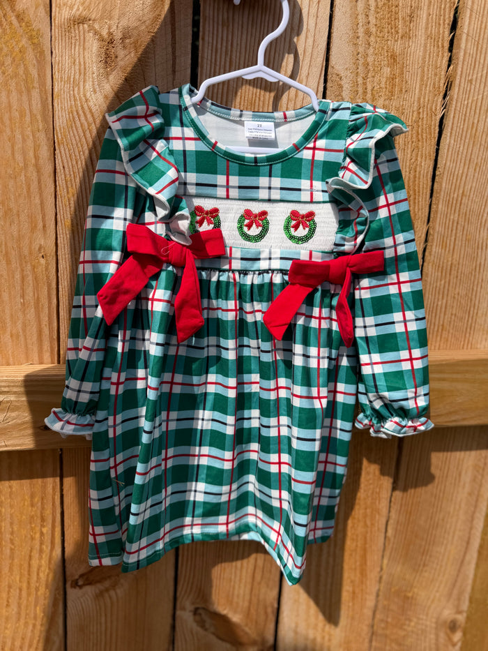 🎄 Christmas Plaid Wreath Dress