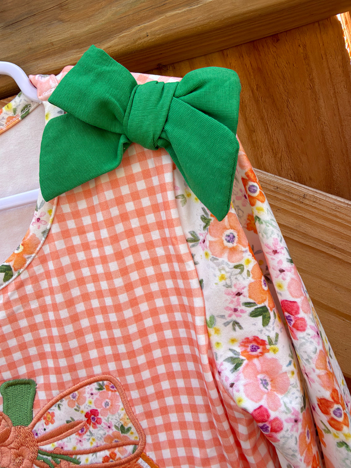 🎃 Floral Pumpkin Gingham Dress