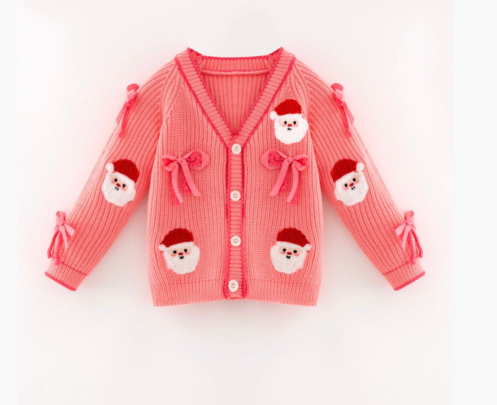 🎀 Pink Santa Bow Cardigan — Weekly Preorder