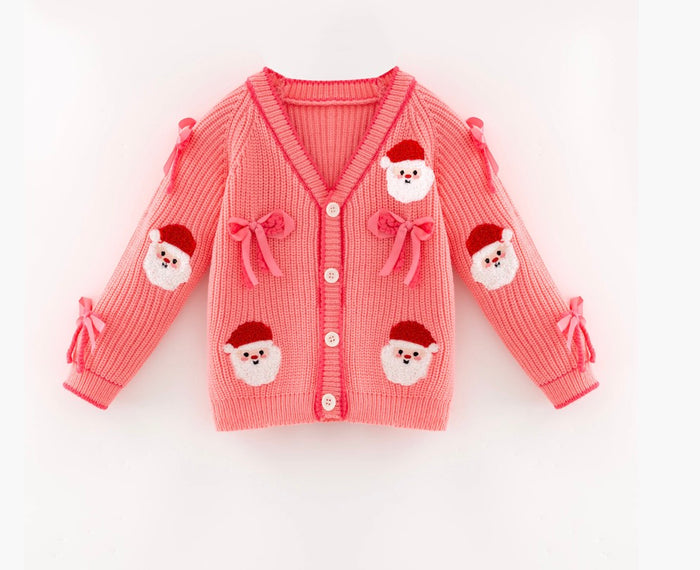 🎀 Pink Santa Bow Cardigan — Weekly Preorder