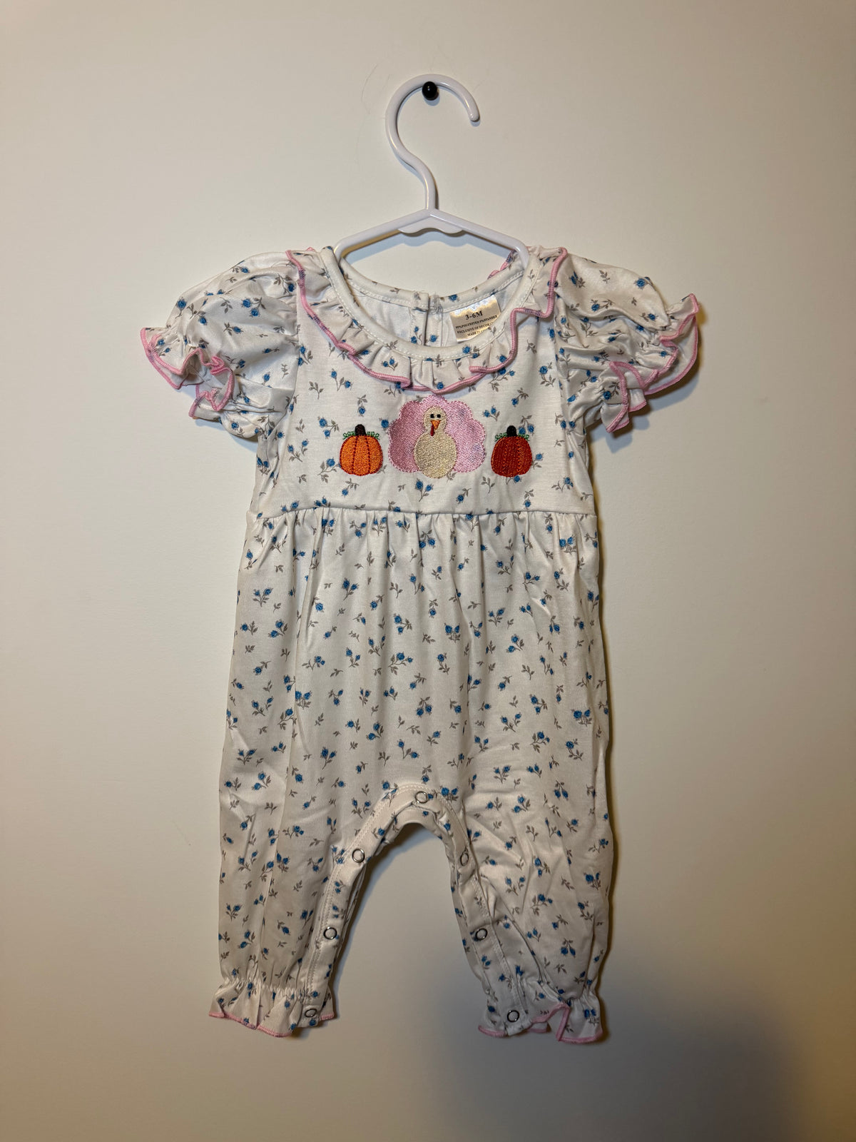 🎀 Pink Turkey Floral Romper