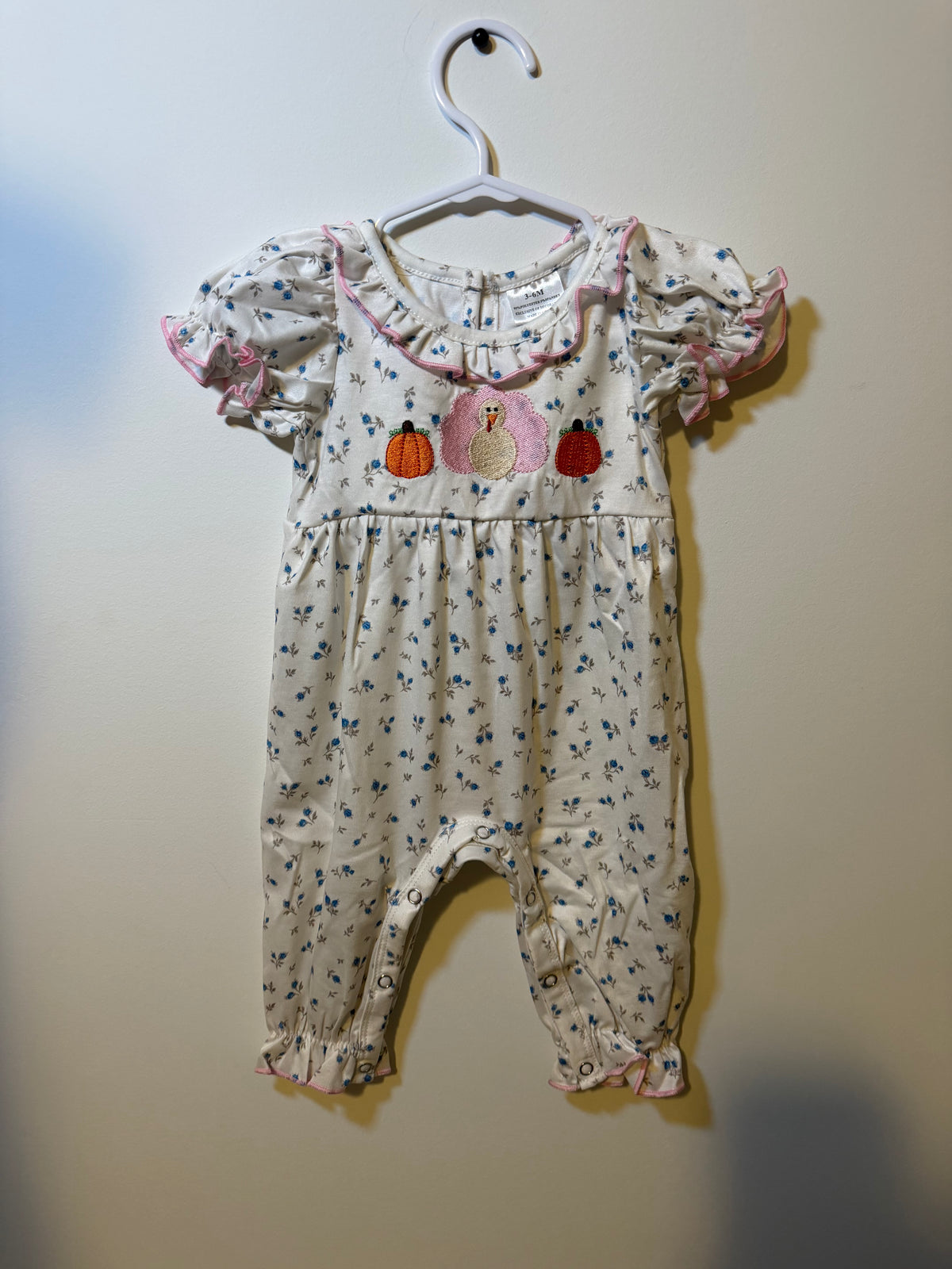 🎀 Pink Turkey Floral Romper
