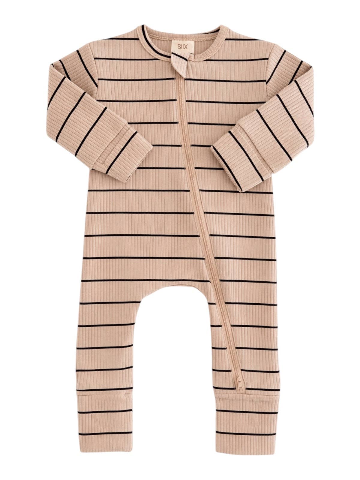 🤎 Oatmeal Stripe Ribbed Zipper Sleeper